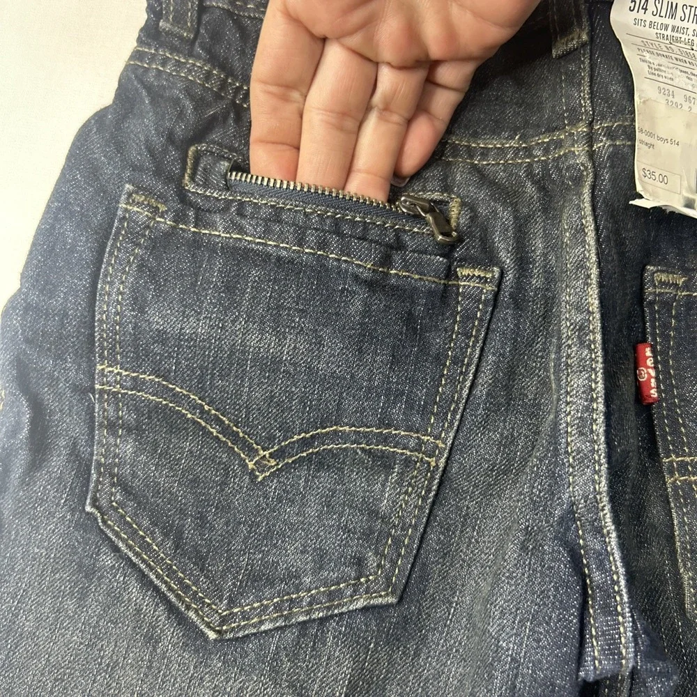 Levis‎ 514 Slim Straight Leg Jeans Boys 8 24x22 Regular Dark Wash Zipper Pocket